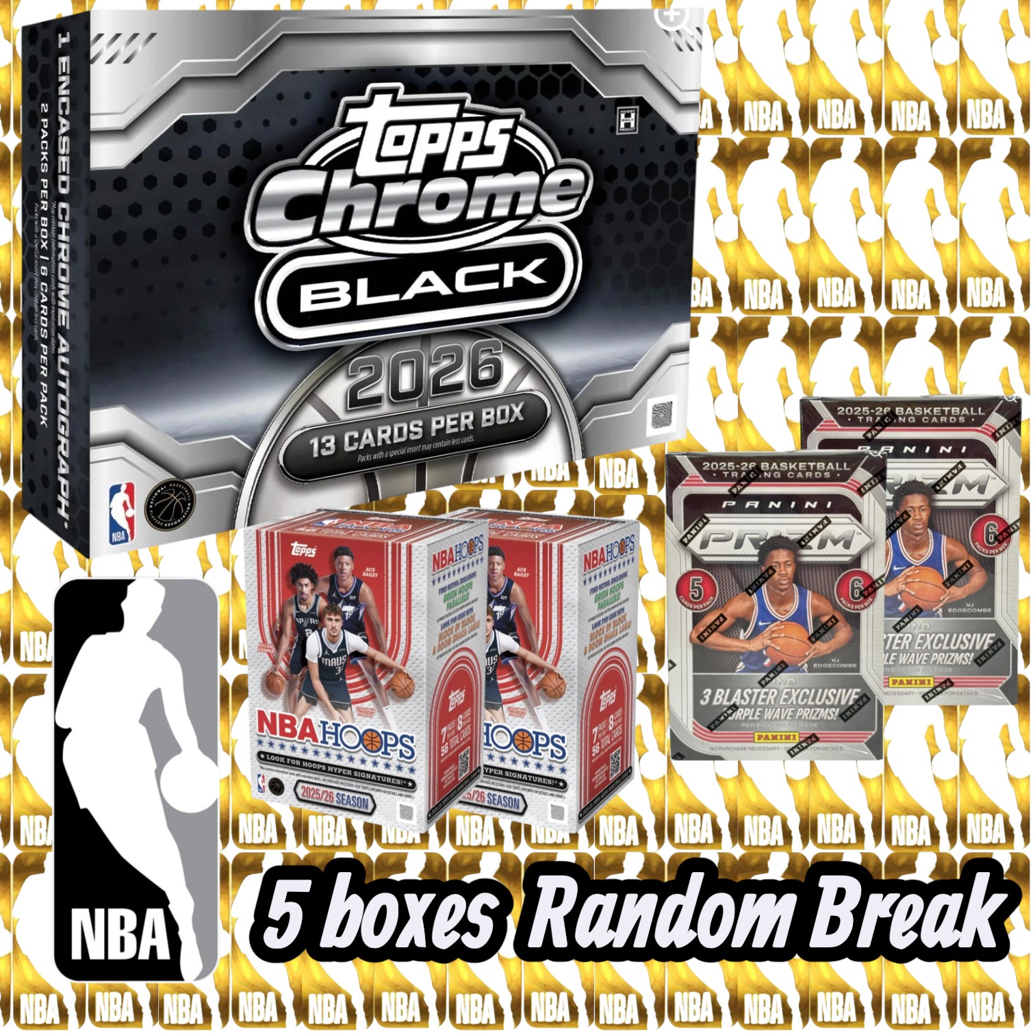 Photoroom-20260826_185555522 (2) 2025-26 Topps Chrome® Black Basketball - Random break + 2 NBA Hoops + 2 BK Prizm Blaster 2 - Image 1